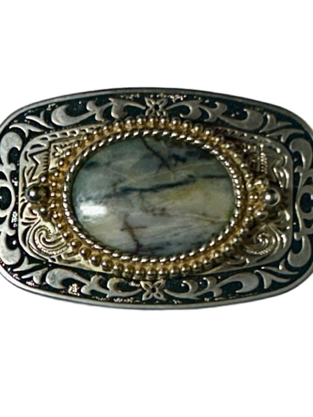 Vintage ~ Jasper Cabochon Cherry Creek Mix Gemstone W/ Silver Tone Belt Buckle